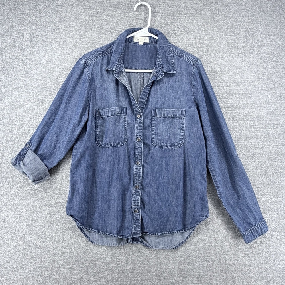 Cloth & Stone Denim Shirt Women Size Medium Blue Roll Tab Sleeve Casual Western